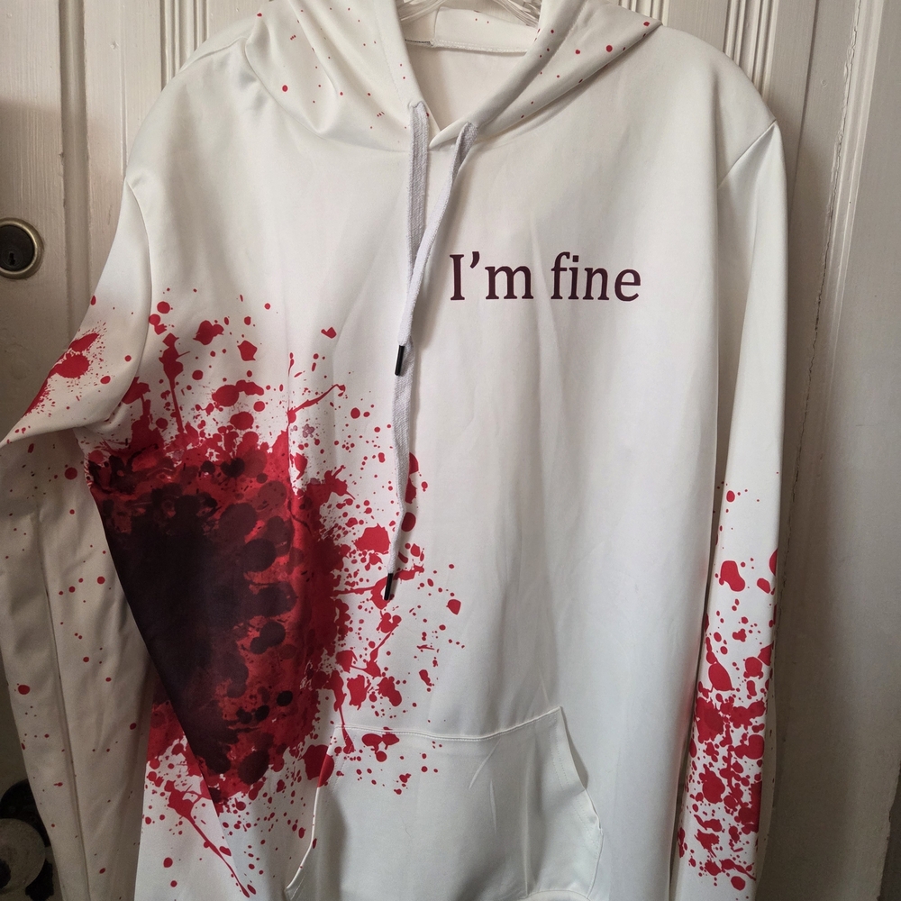 White Hoodie with Red Splatter Design